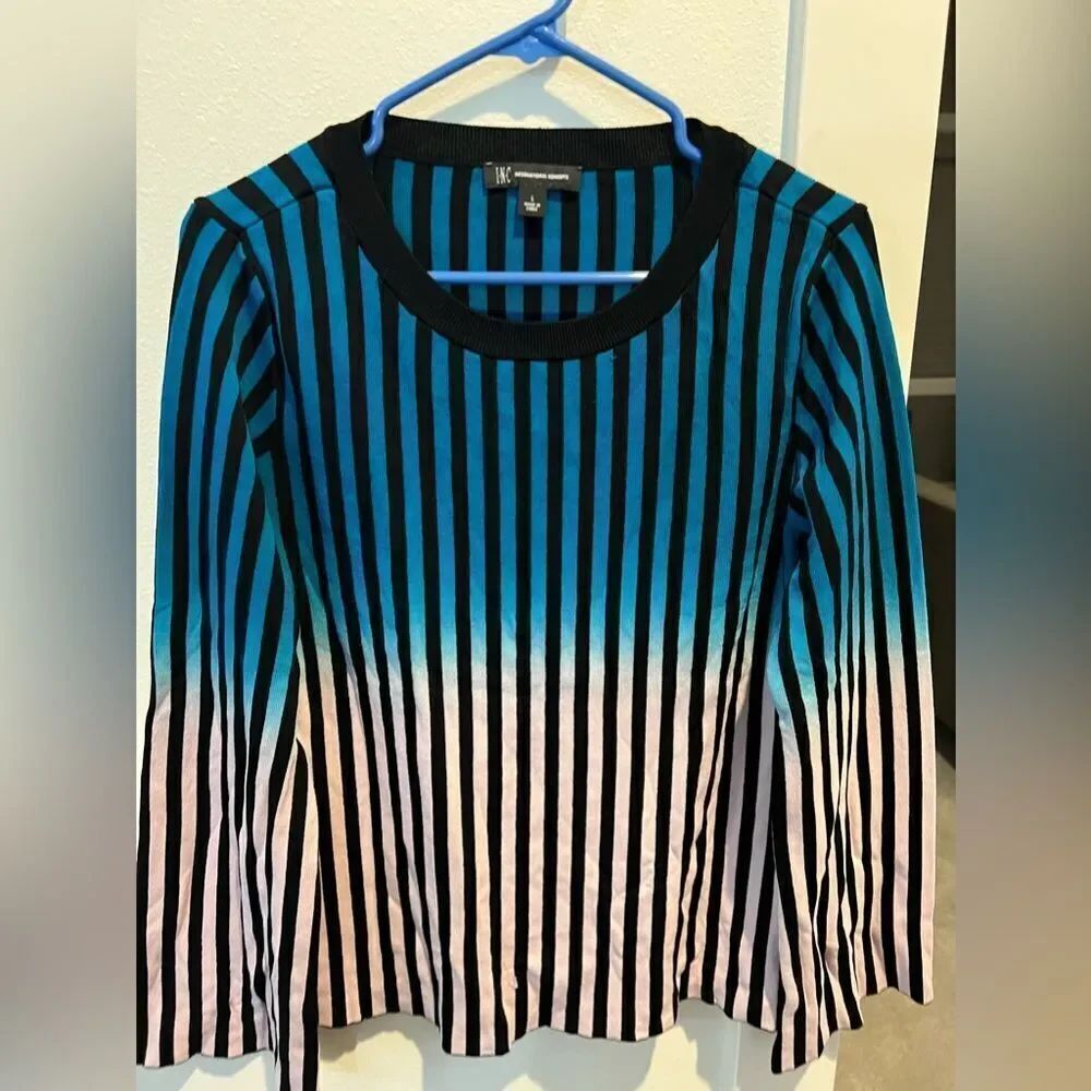 International Concepts Multicolor Striped 3/4 Sleeve Top - Size L- Round Neck